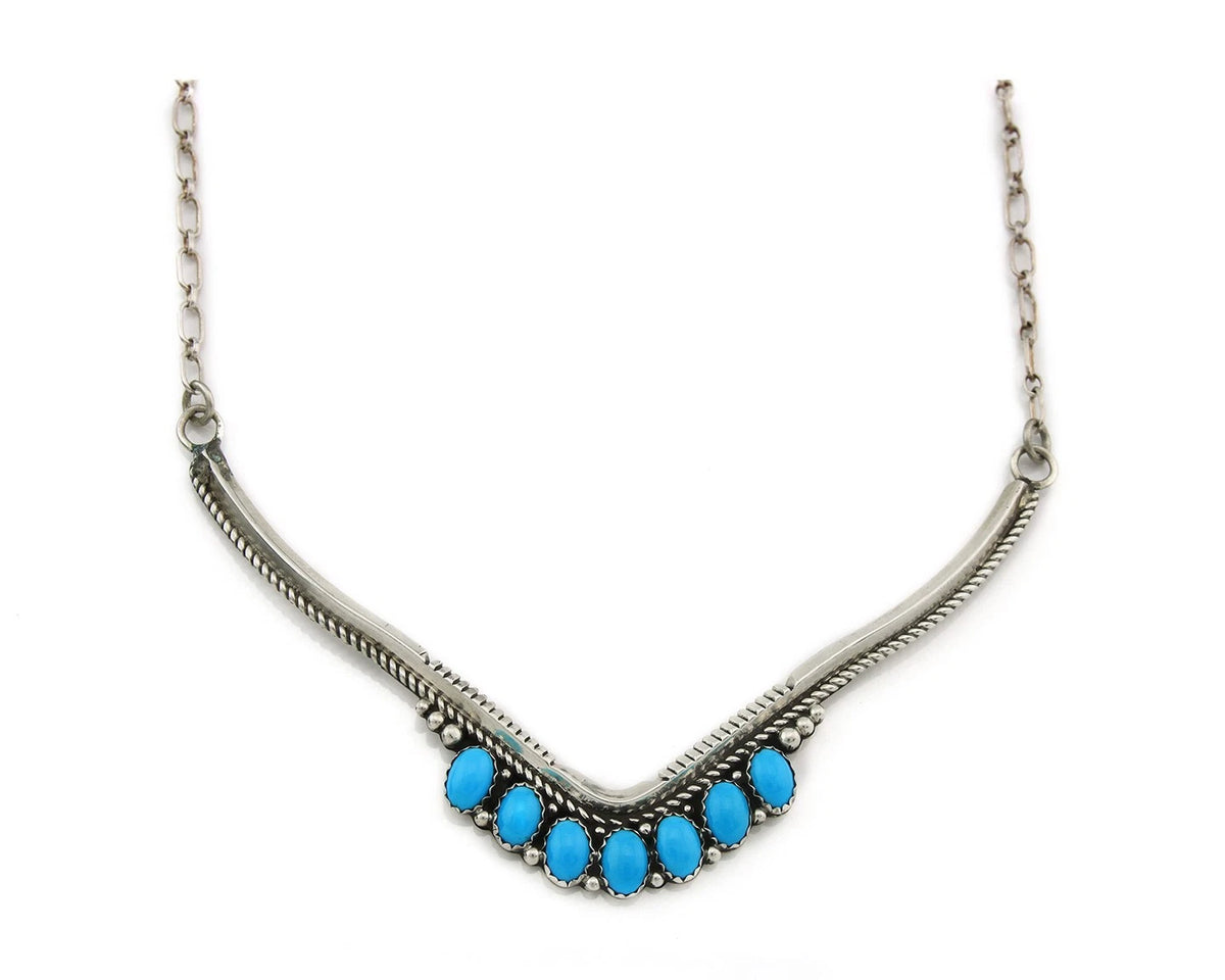 Navajo Necklace 925 Sterling Silver Turquoise Signed LJ