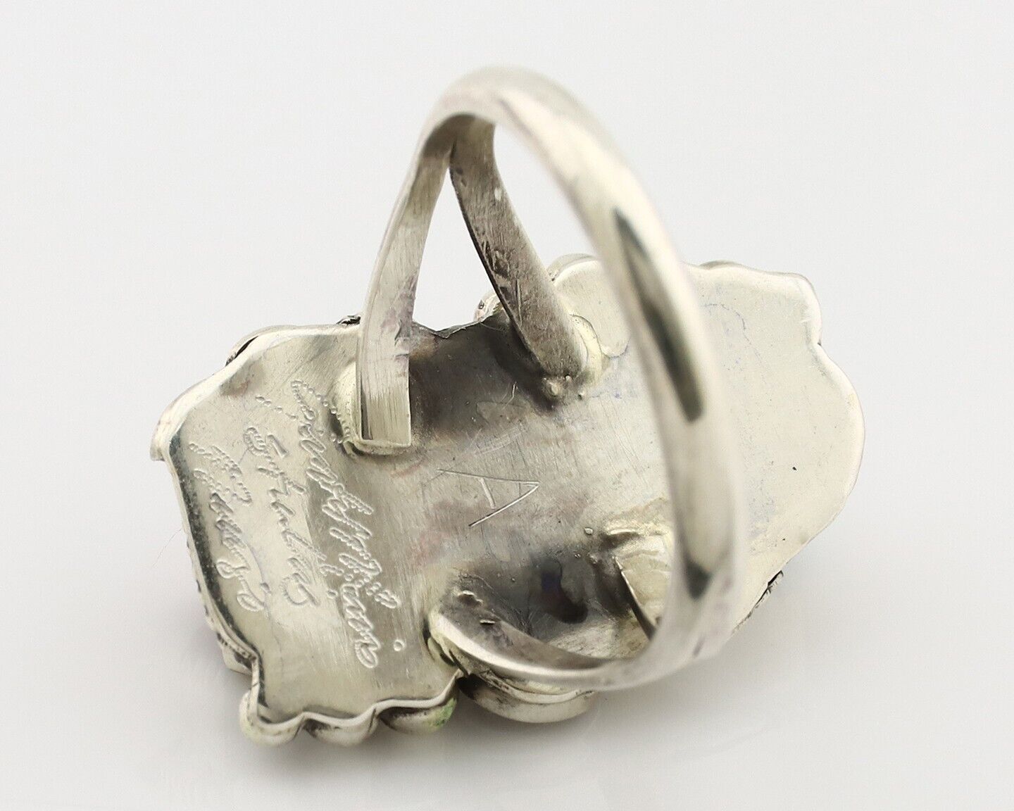 Navajo Ring .925 Silver Turquoise & Coral Artist Signed Justin Morris C.80's