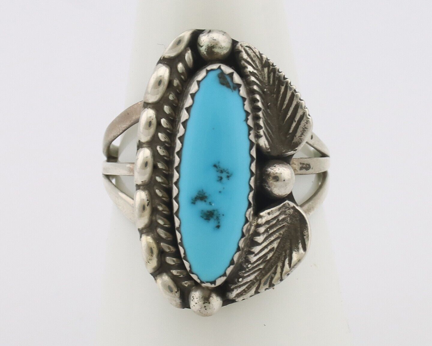 Navajo Ring .925 Silver Sleeping Beauty Turquoise Signed SkyStone Creations C80s