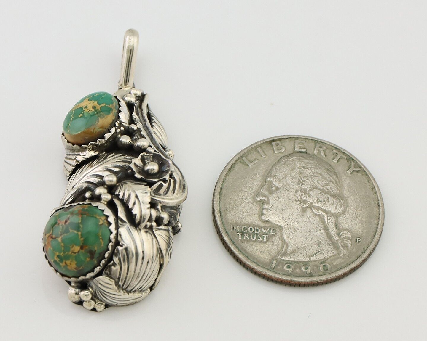 Navajo Pendant 925 Silver Natural Gem Turquoise Signed Tom Willeto C.80's