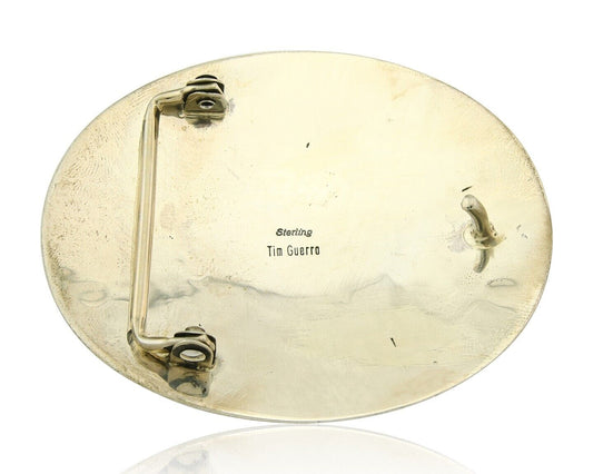 Navajo Belt Buckle 925 Sterling Silver Artist Signed Tim Guerro 2.5x3 in C.80's