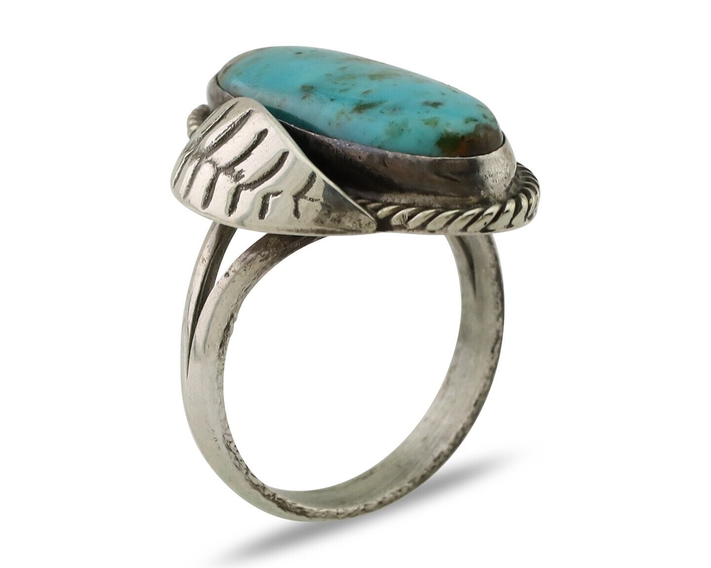 Navajo Handmade Ring 925 Silver Natural Turquoise Native American Artist C.80's