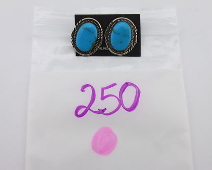 Navajo Hand Stamped Earrings 925 Silver Natural Turquoise Signed M Begay C.80s