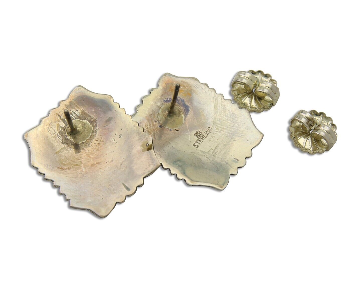 Navajo Earrings 925 Silver Natural Turquoise Artist Signed Running Bear C80s