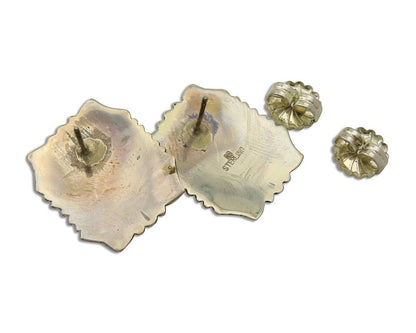 Navajo Earrings 925 Silver Natural Turquoise Artist Signed Running Bear C80s