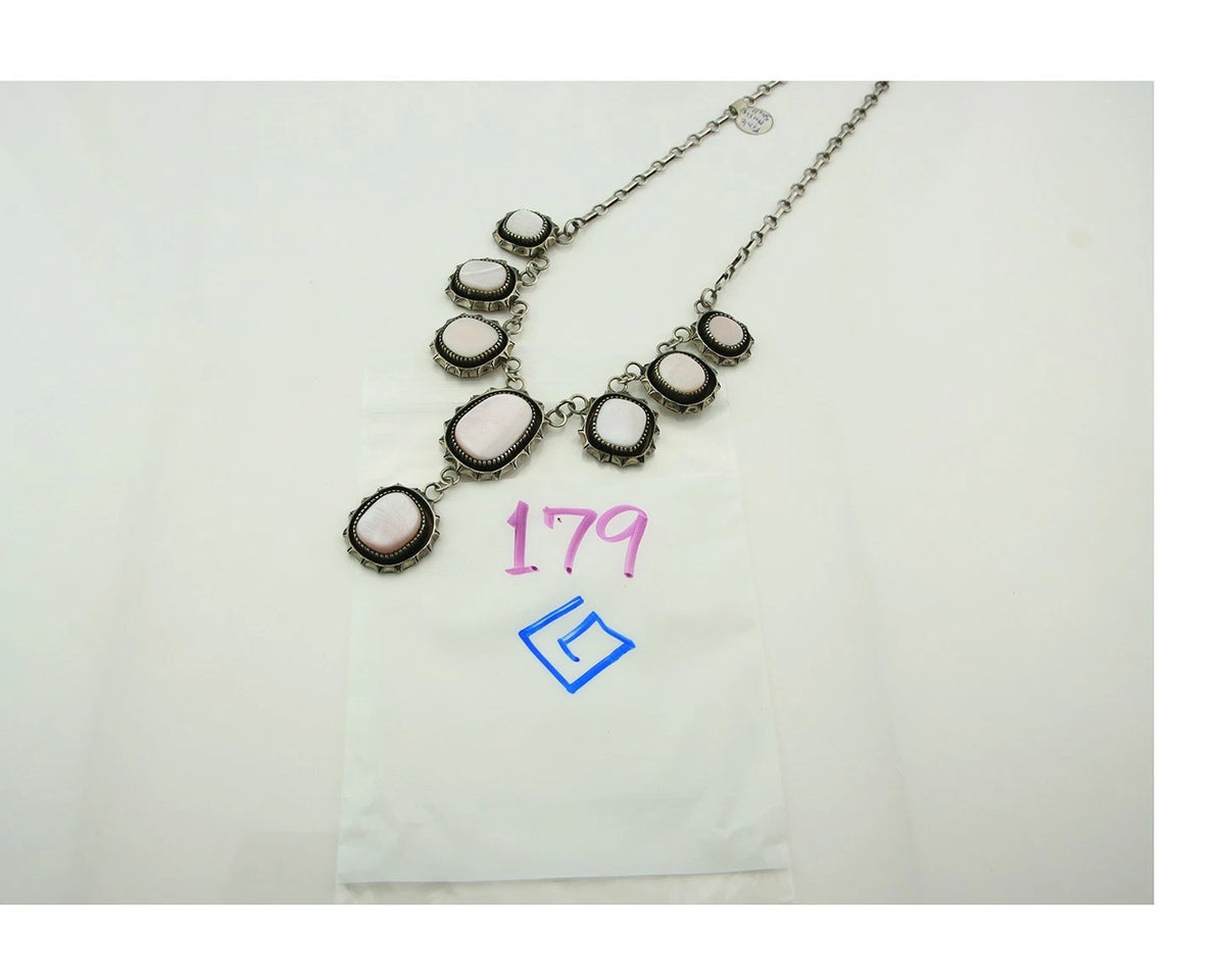Navajo Necklace 925 Sterling Silver Pink Muscle Vintage Artist Signed P Attakai