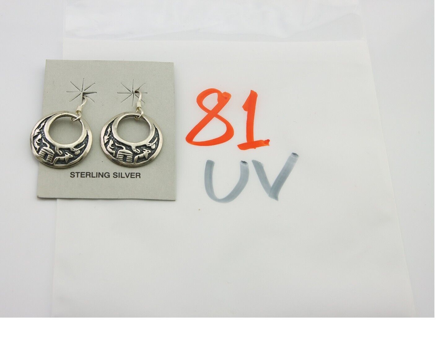 Navajo Earrings 925 Silver Dangle Pictograph Native American Artist C.80's