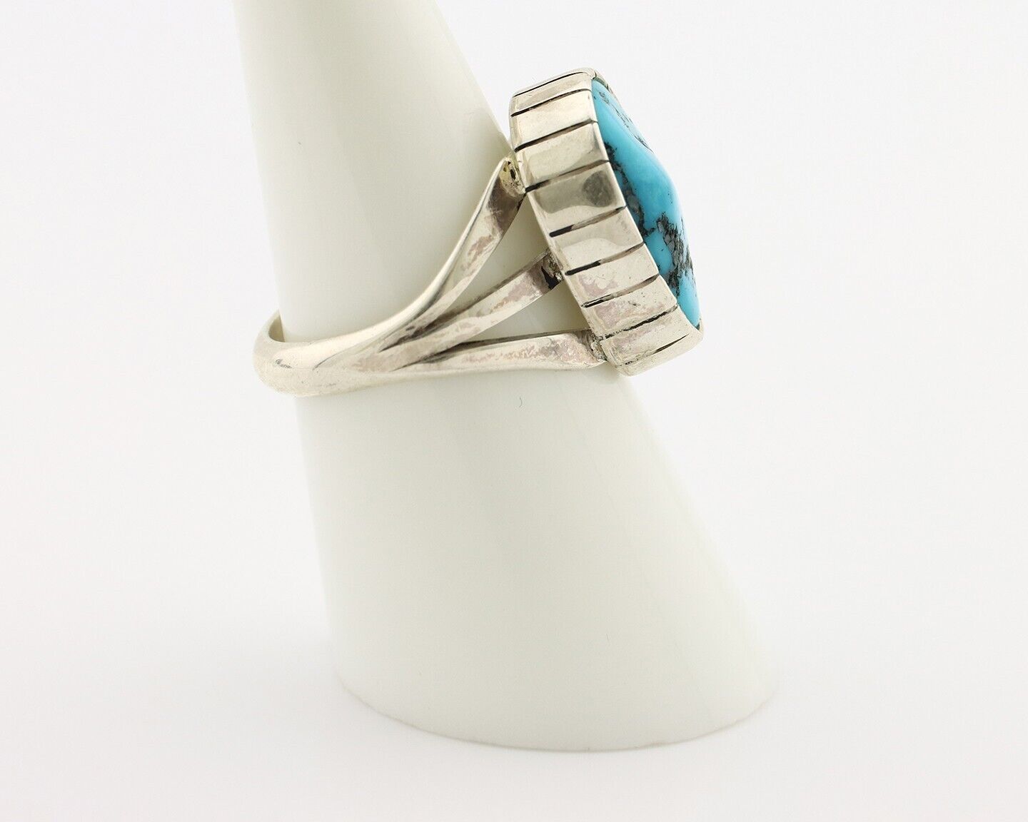 Navajo Ring 925 Silver Sleeping Beauty Turquoise Artist Signed SS C.80's