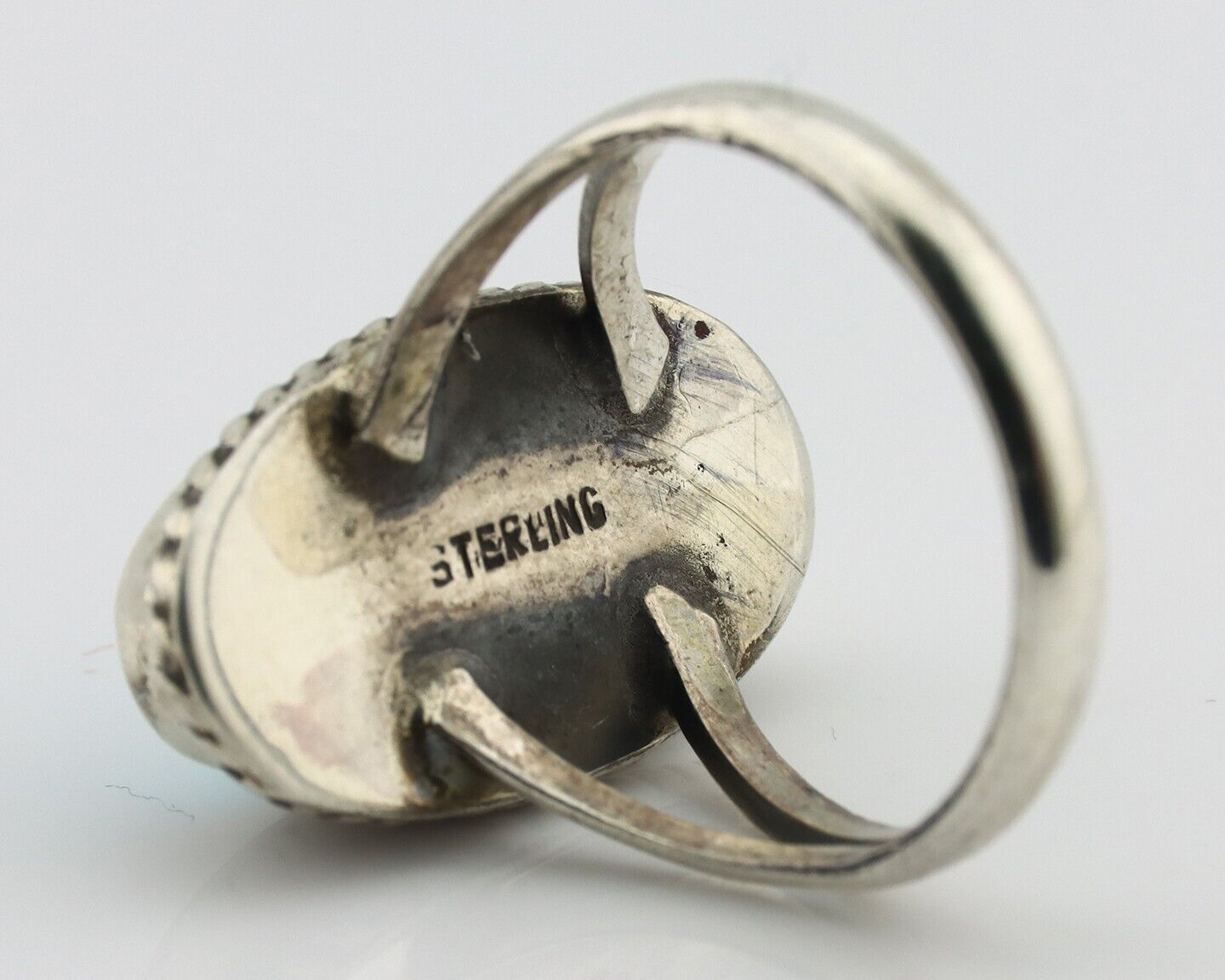 Navajo Ring 925 Silver Kingman Turquoise Native American Artist C.80's