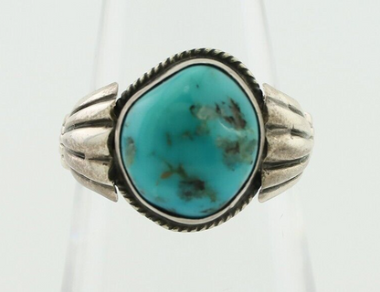 Navajo Handmade Ring 925 Silver Mined Blue Turquoise Native American Artist C80s