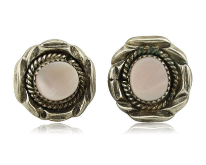 Navajo Handmade Earrings 925 Silver Pink Mussel Native American Artist C.80's