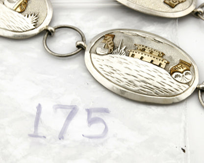 Navajo Concho Belt .925 Silver & 14k GP Signed WHT C.80's