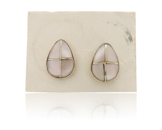 Navajo Earrings 925 Silver Pink Mussel Native American Artist C.80's