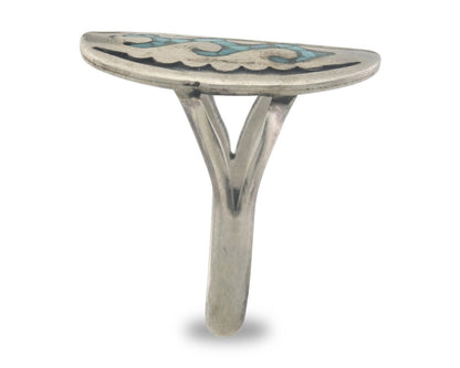 Navajo Ring 925 Sterling Natural Chip Inlay Turquoise C.80's Size 7.0