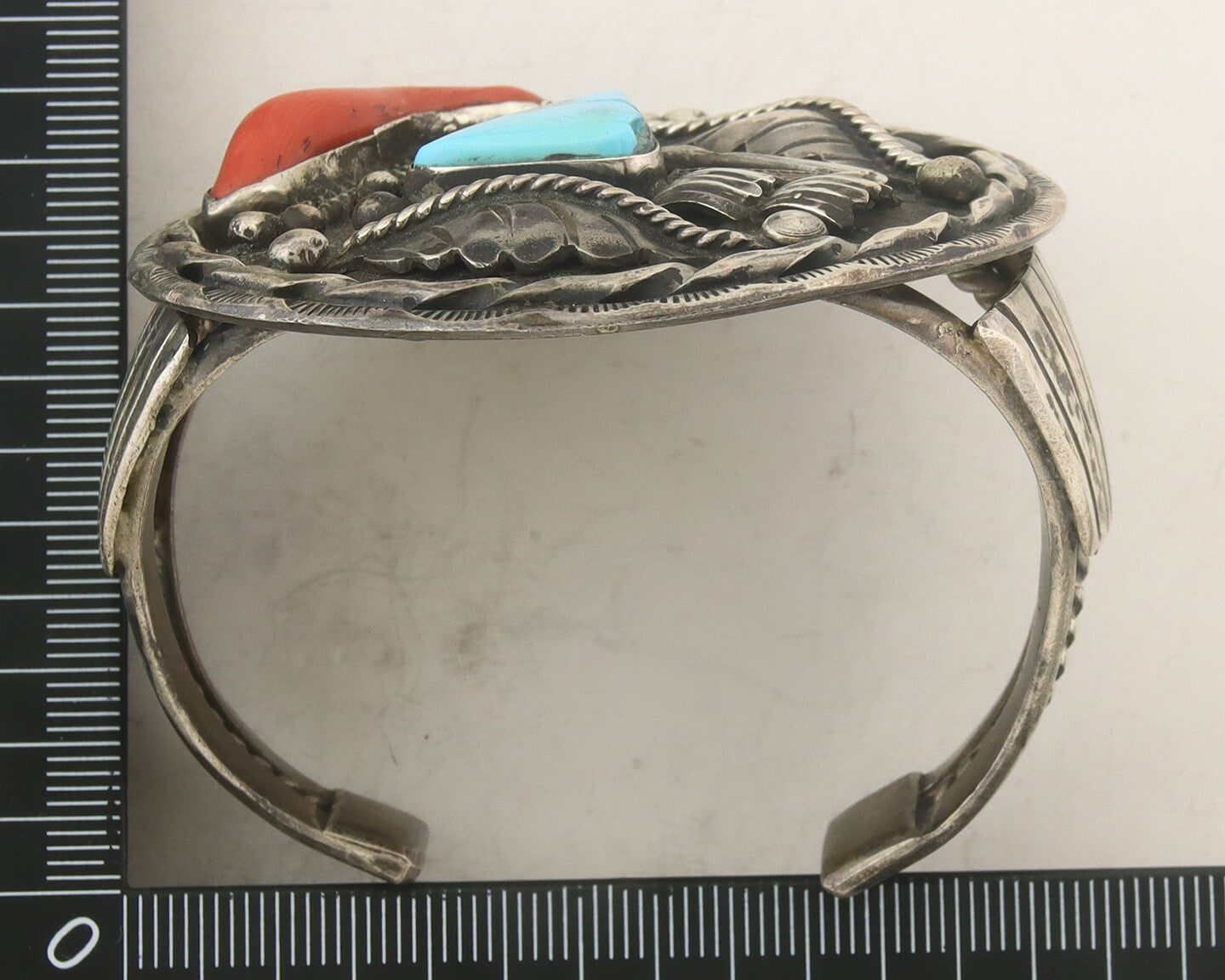 Navajo Bracelet 925 Silver Coral & Turquoise Native American Artist C.80's