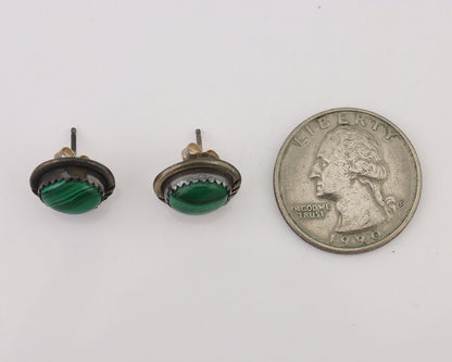 Navajo Earrings 925 Silver Natural Malachite Native American Artist C.80's