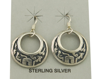 Navajo Earrings 925 Silver Dangle Pictograph Native American Artist C.80's