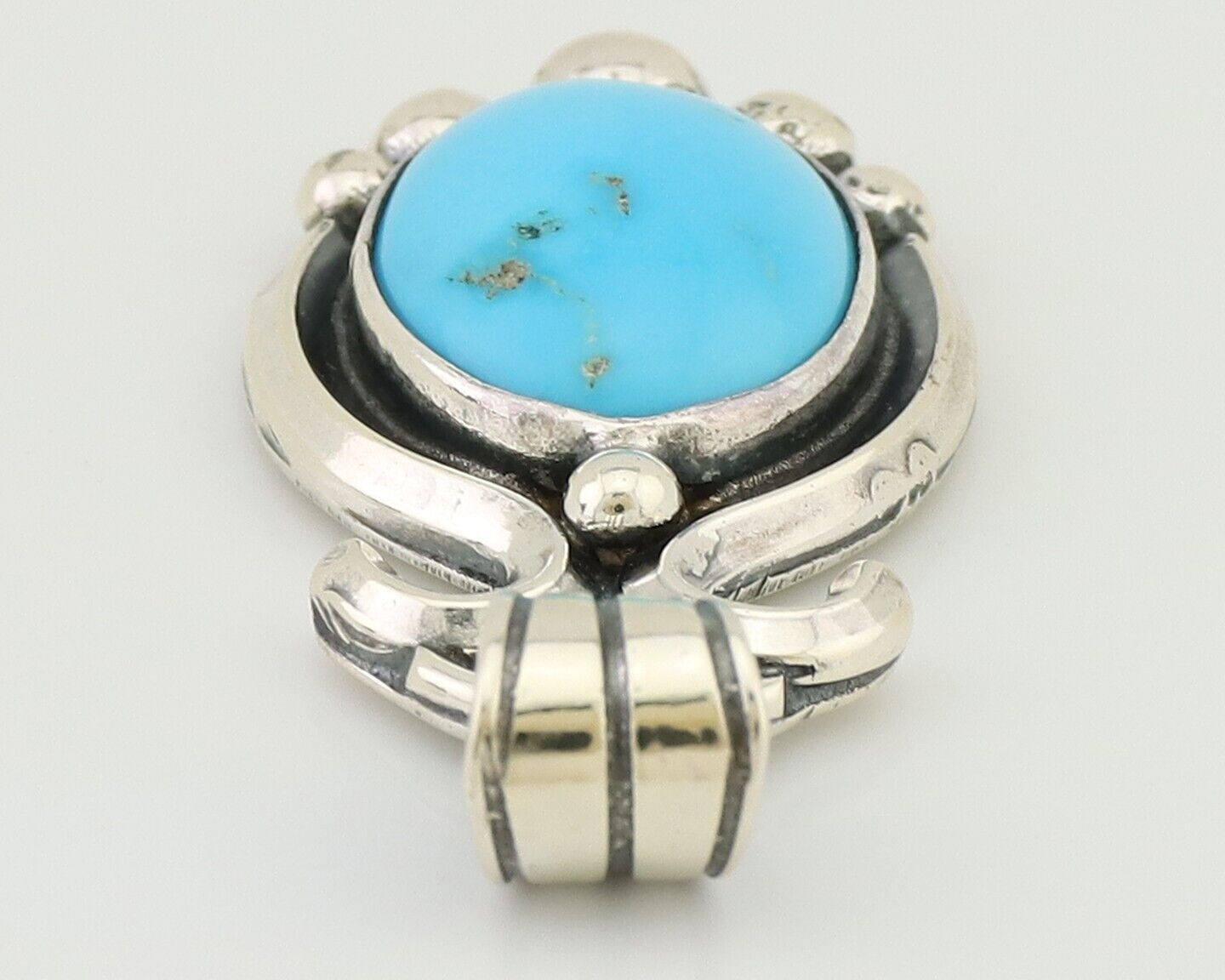 Navajo Pendant 925 Silver Natural Turquoise Artist Signed RB C.80's