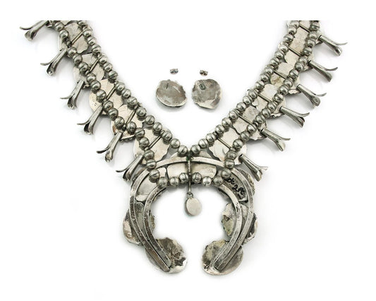 Navajo Necklace Earring Set 925 Sterling Silver Turquoise & Coral Vintage Artist