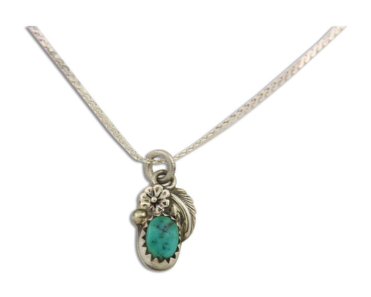 Navajo Necklace 925 Silver Natural Turquoise Artist Signed ALV C.80's