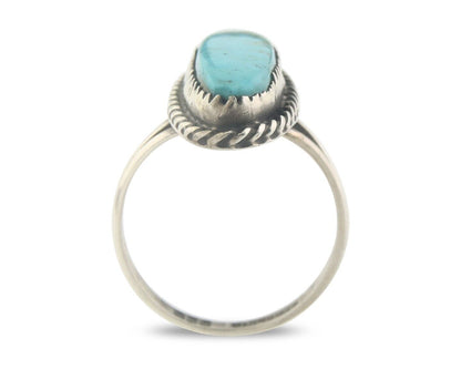 Navajo Ring 925 Sterling Natural Turquoise Native Artist C.80's Size 6.75