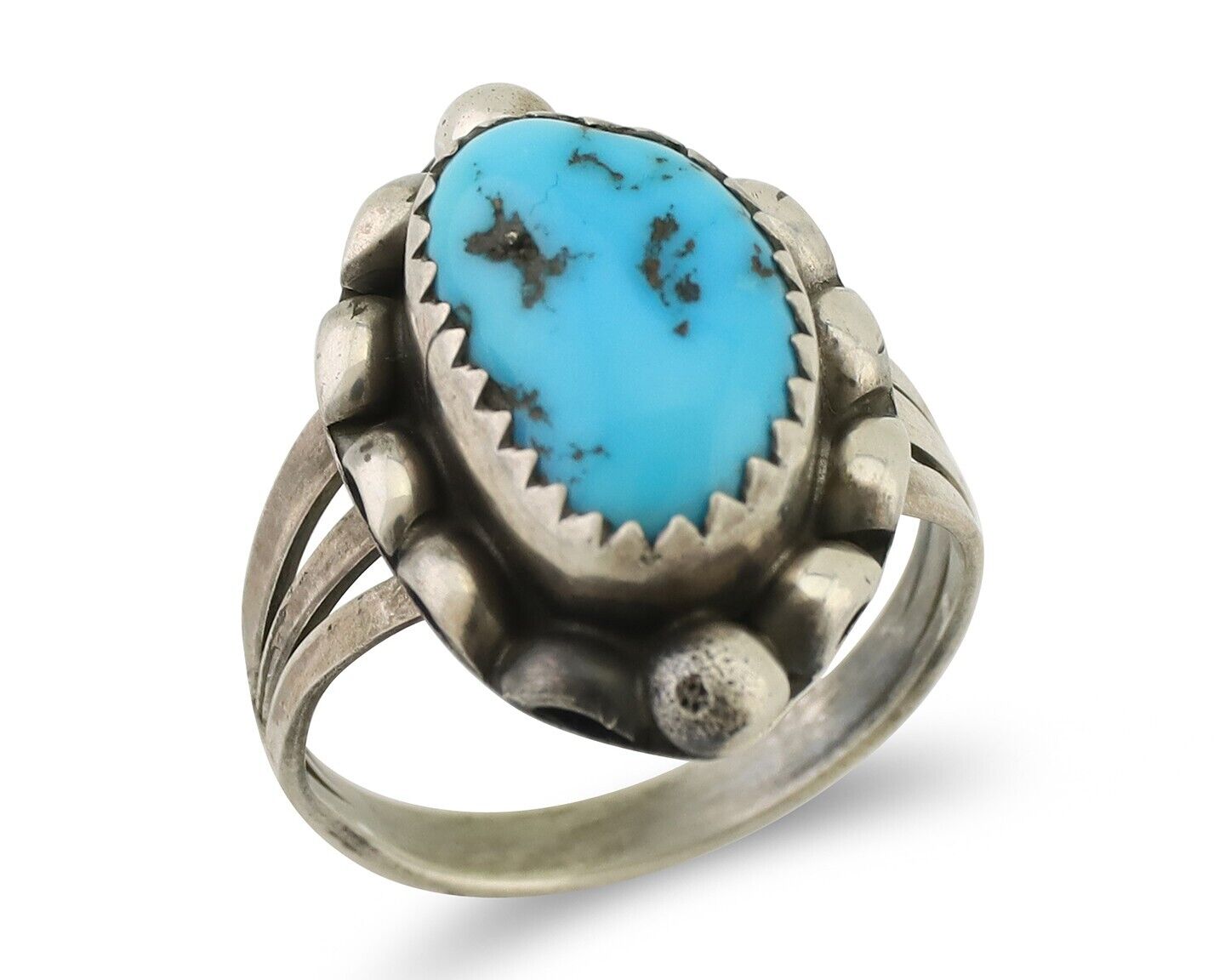 Navajo Ring 925 Silver Sleeping Beauty Turquoise Artist Signed SC C.80's