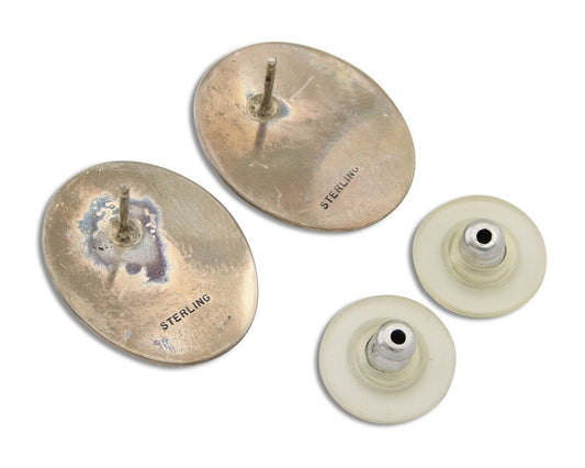 Navajo Earrings 925 Silver Natural Green Native American Artist C.80's