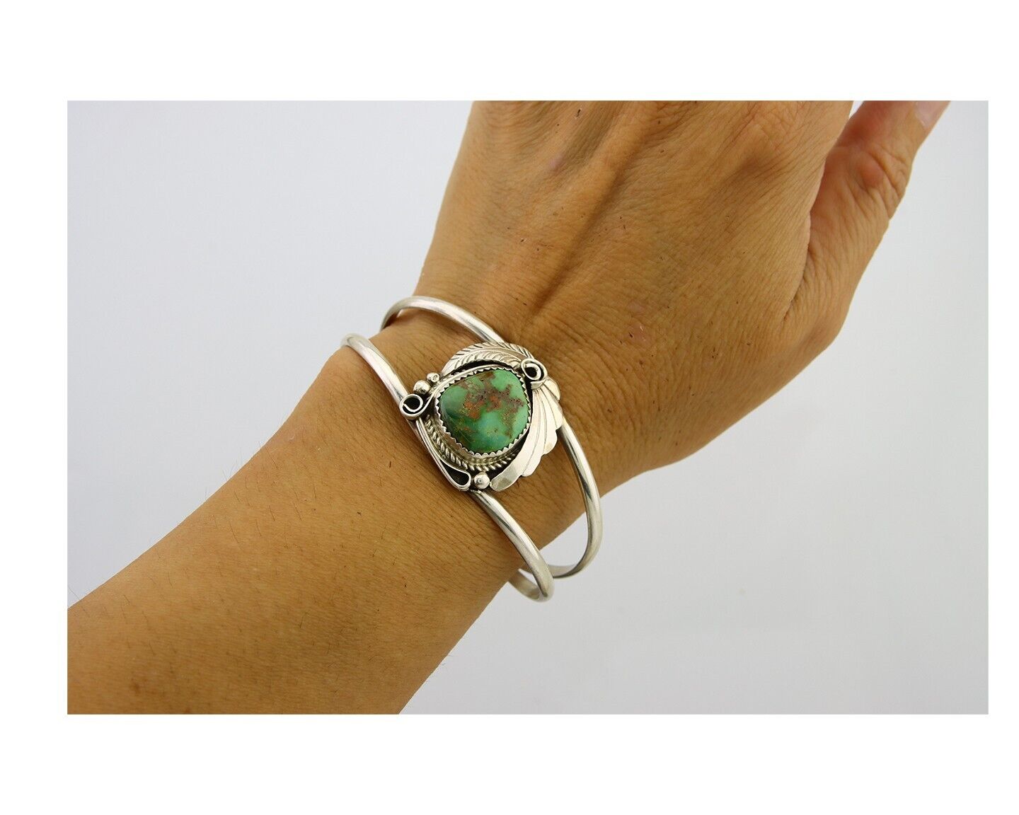 Navajo Cuff Bracelet 925 Silver Turquoise Artist Signed C Davis C.80's