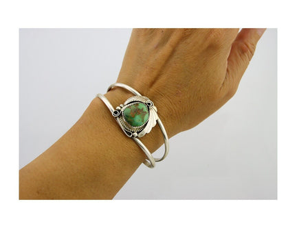 Navajo Cuff Bracelet 925 Silver Turquoise Artist Signed C Davis C.80's