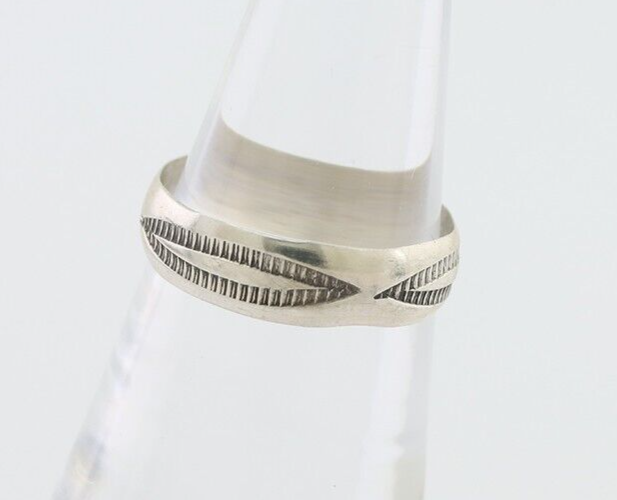 Navajo Hand Stamped Band 925 Silver 5.0 mm Signed Larry Chavez Size 6.25 C.80's