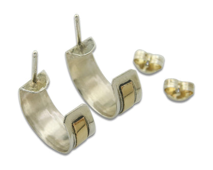 Navajo Hoop Earrings 925 Silver & Gold Native American Artist C.80's
