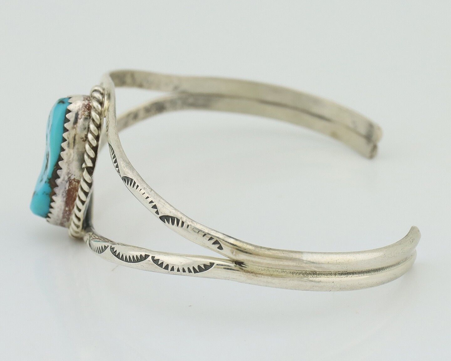 Navajo Bracelet 925 Silver Sleeping Beauty Turquoise Signed Robert Vandover C80s