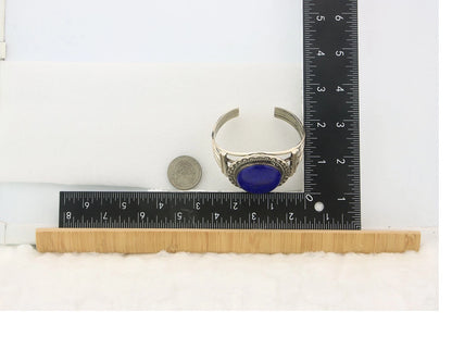 Navajo Cuff Bracelet Sterling Silver Natural Lapis Vintage Signed J Nelson