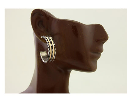 Navajo Earrings 925 Silver & Gold Handmade Artist Signed Tom Hawk C.80's