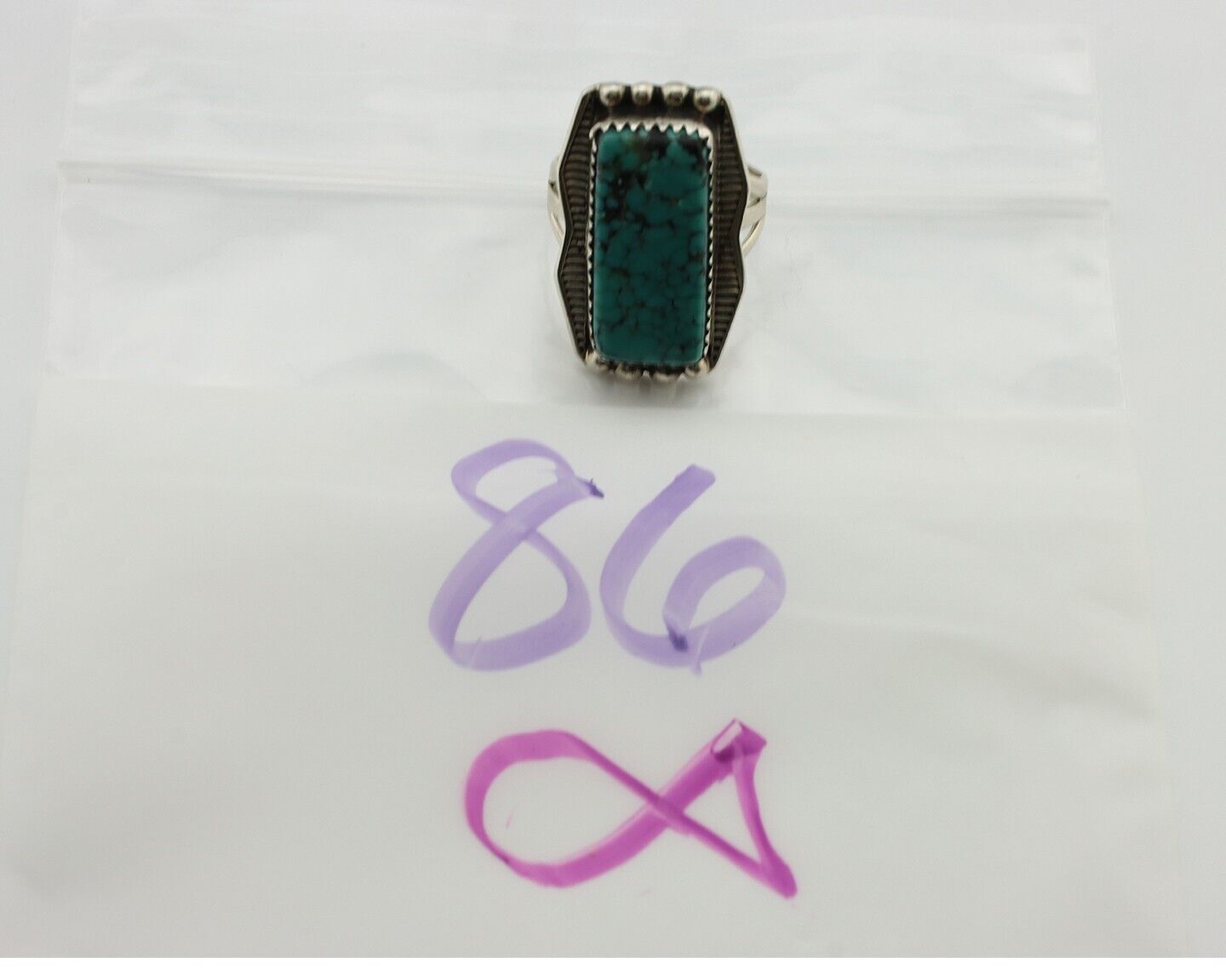 Navajo Ring 925 Silver Spiderweb Turquoise Artist Signed D C.80's