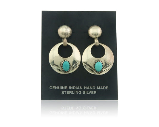 Navajo Earrings 925 Silver Natural Turquoise Native American Artist C80s