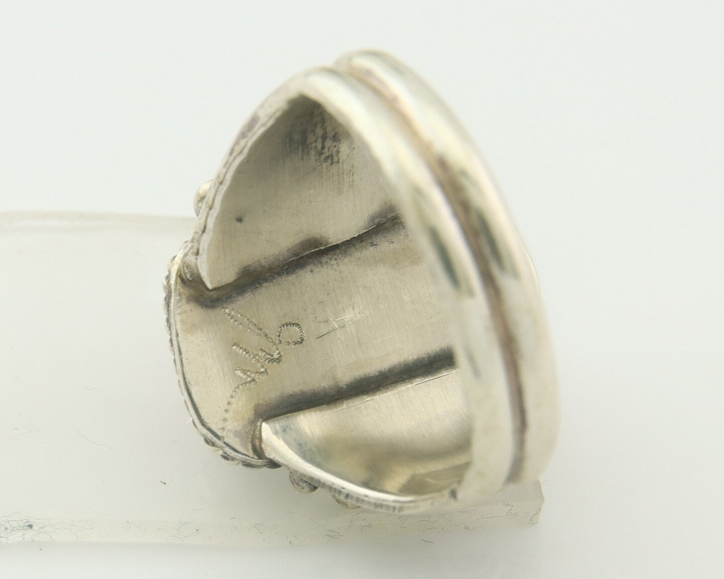 Men Navajo Ring 925 Sterling Natural Coral & Turquoise Signed JM C.80's Sz 12.5