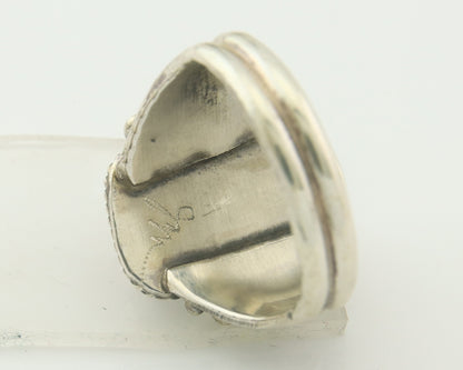 Men Navajo Ring 925 Sterling Natural Coral & Turquoise Signed JM C.80's Sz 12.5