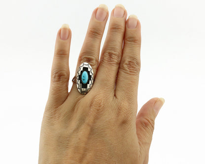 Navajo Ring .925 Silver Sleeping Beauty Turquoise Native Artist C.1980's