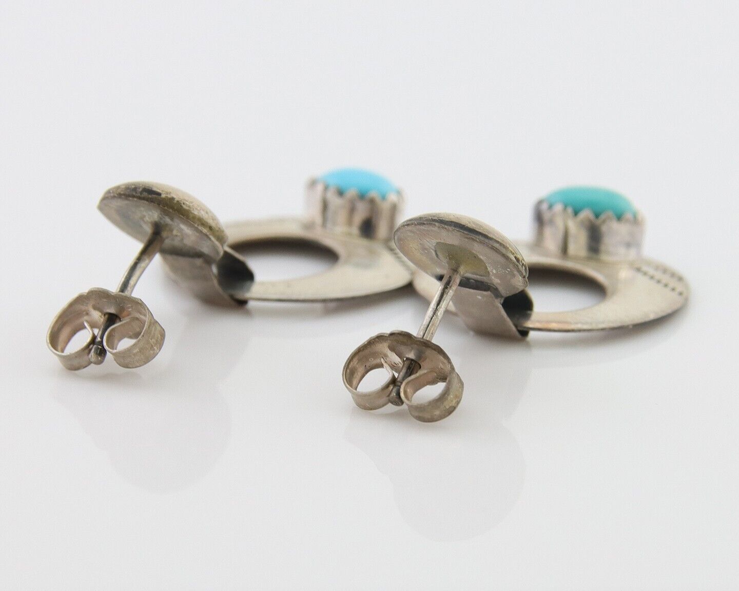 Navajo Dangle Earrings 925 Silver Natural Turquoise Artist Signed KF C.80's