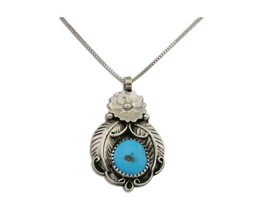 Navajo Necklace 925 Silver Natural Turquoise Artist EH C.80's