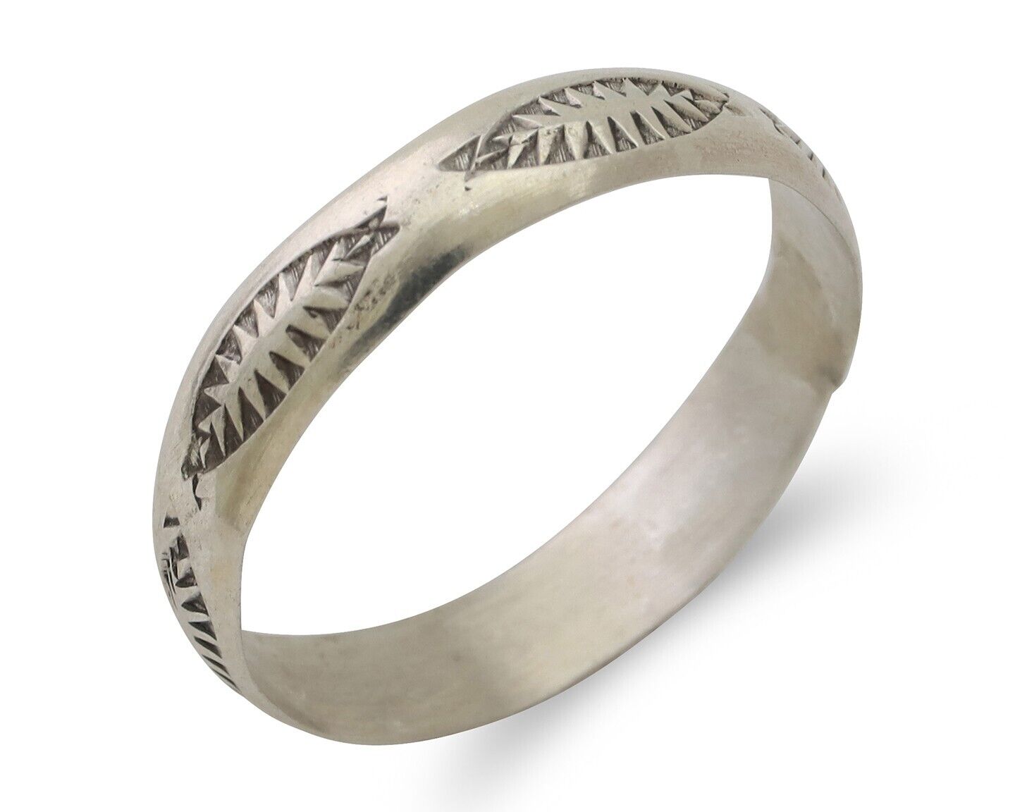 Navajo Hand Stamped Band 925 Silver 5.0 mm Signed Larry Chavez Size 11 C.80's