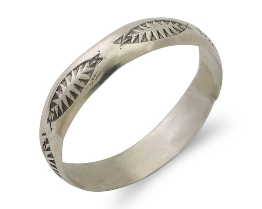 Navajo Hand Stamped Band 925 Silver 5.0 mm Signed Larry Chavez Size 11 C.80's