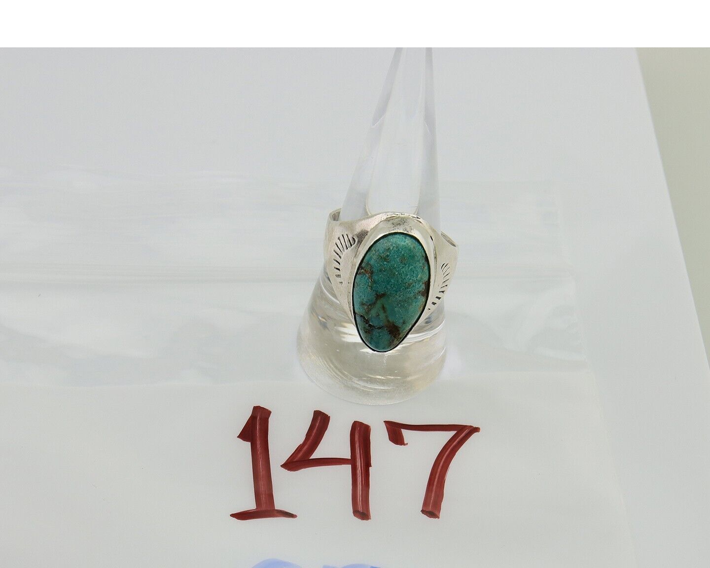 Navajo Hand Stamped Ring 925 Silver Arizona Turquoise Artist C.80's