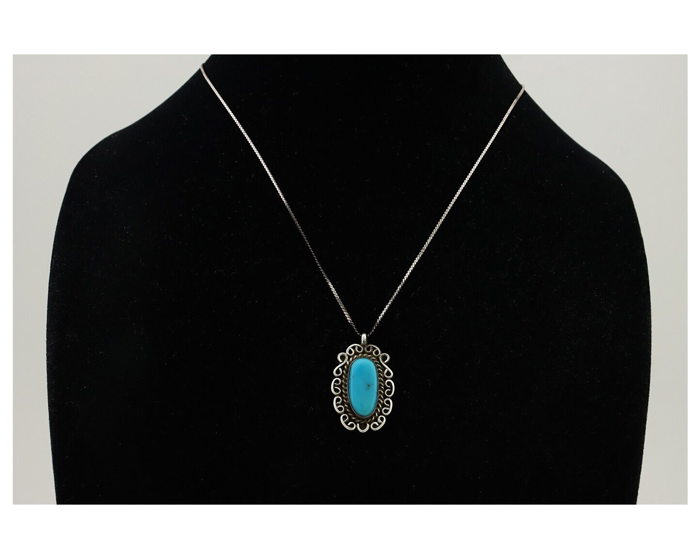 Navajo Pendant 925 Silver Natural Turquoise Signed Wayne Etsitty C.90s