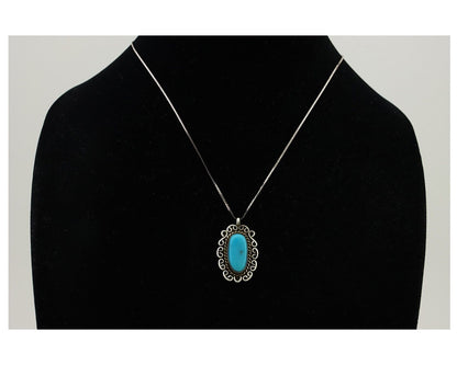 Navajo Pendant 925 Silver Natural Turquoise Signed Wayne Etsitty C.90s