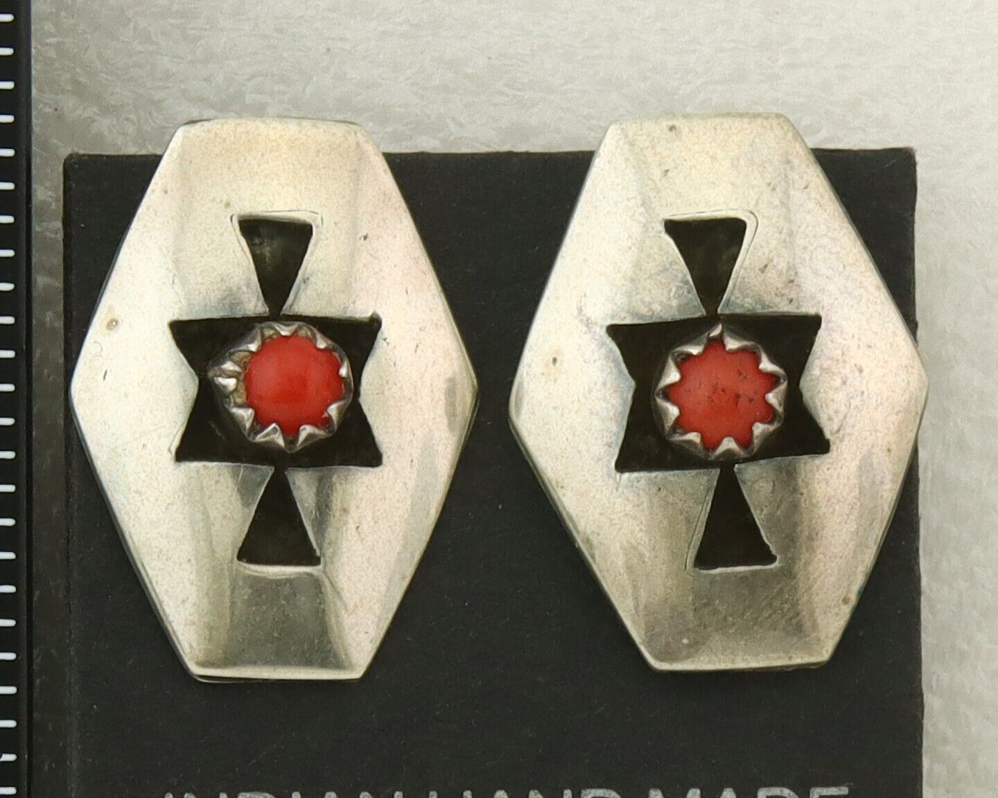 Navajo Earrings 925 Silver Natural Coral Native American Artist C.80's