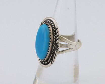 Navajo Hand Stamped Ring 925 Silver Natural Turquoise Native Artist C.80's