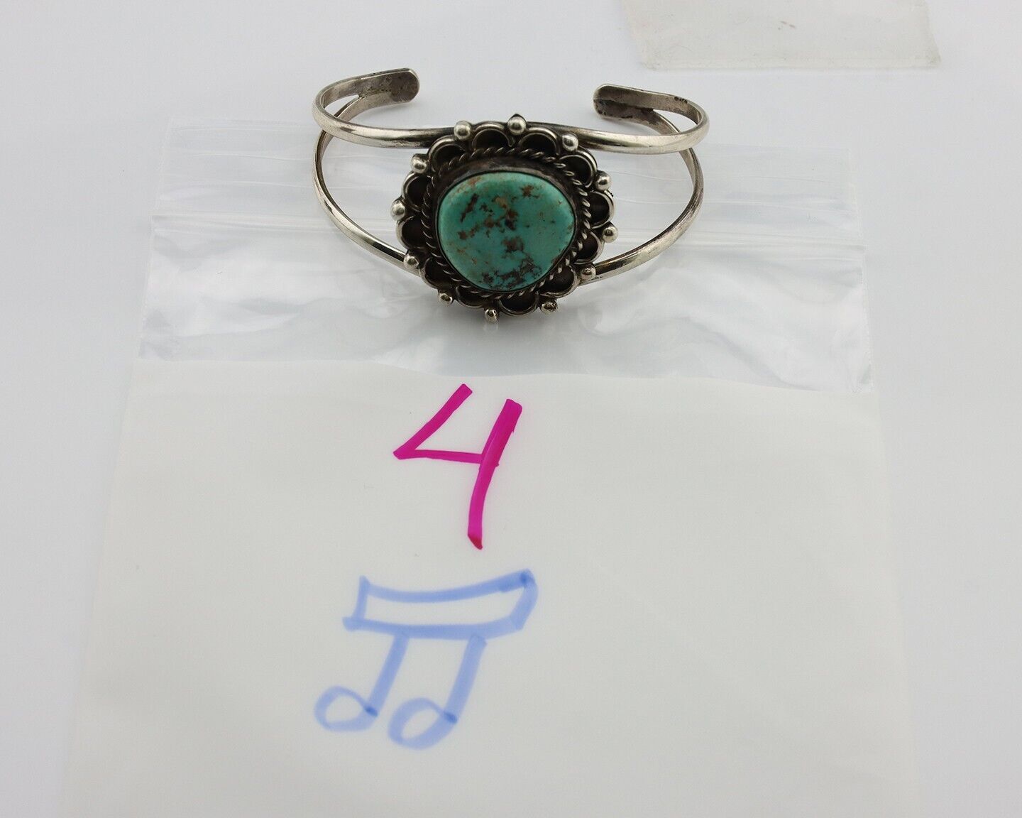 Navajo Bracelet 925 Silver Kingman Turquoise Native American Artist C.80's