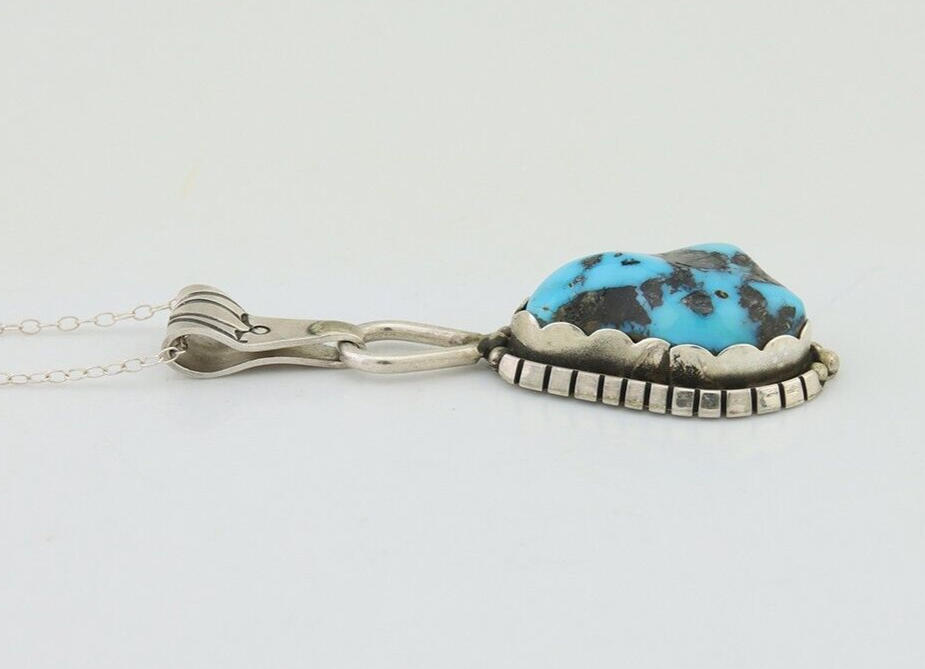 Navajo Necklace 925 Silver Natural Blue Turquoise Artist Tony Guerro C.80's